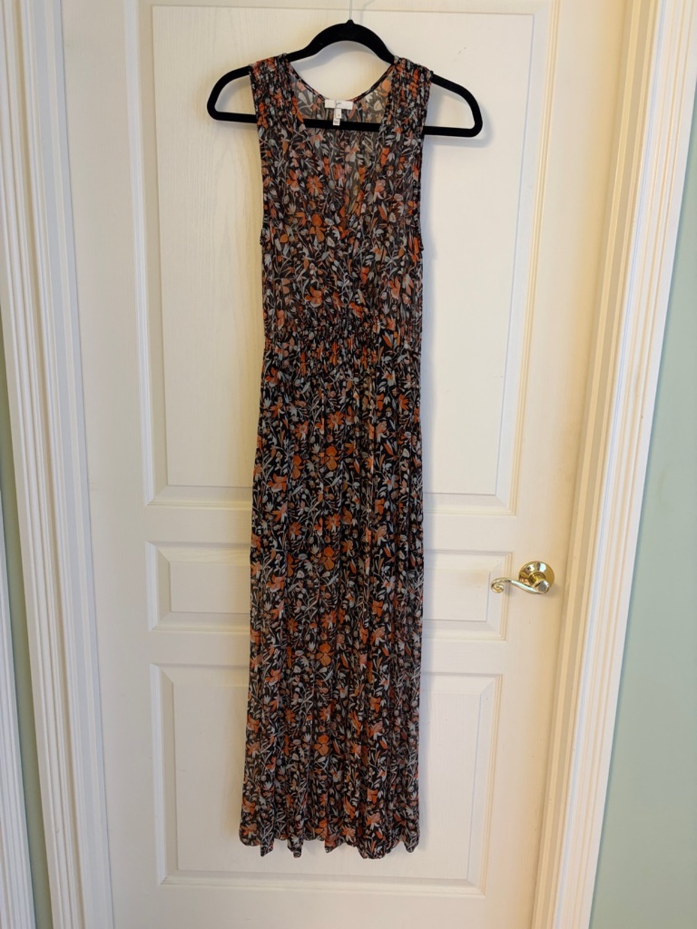 Joie Black Maxi Dress with Orange Floral Print